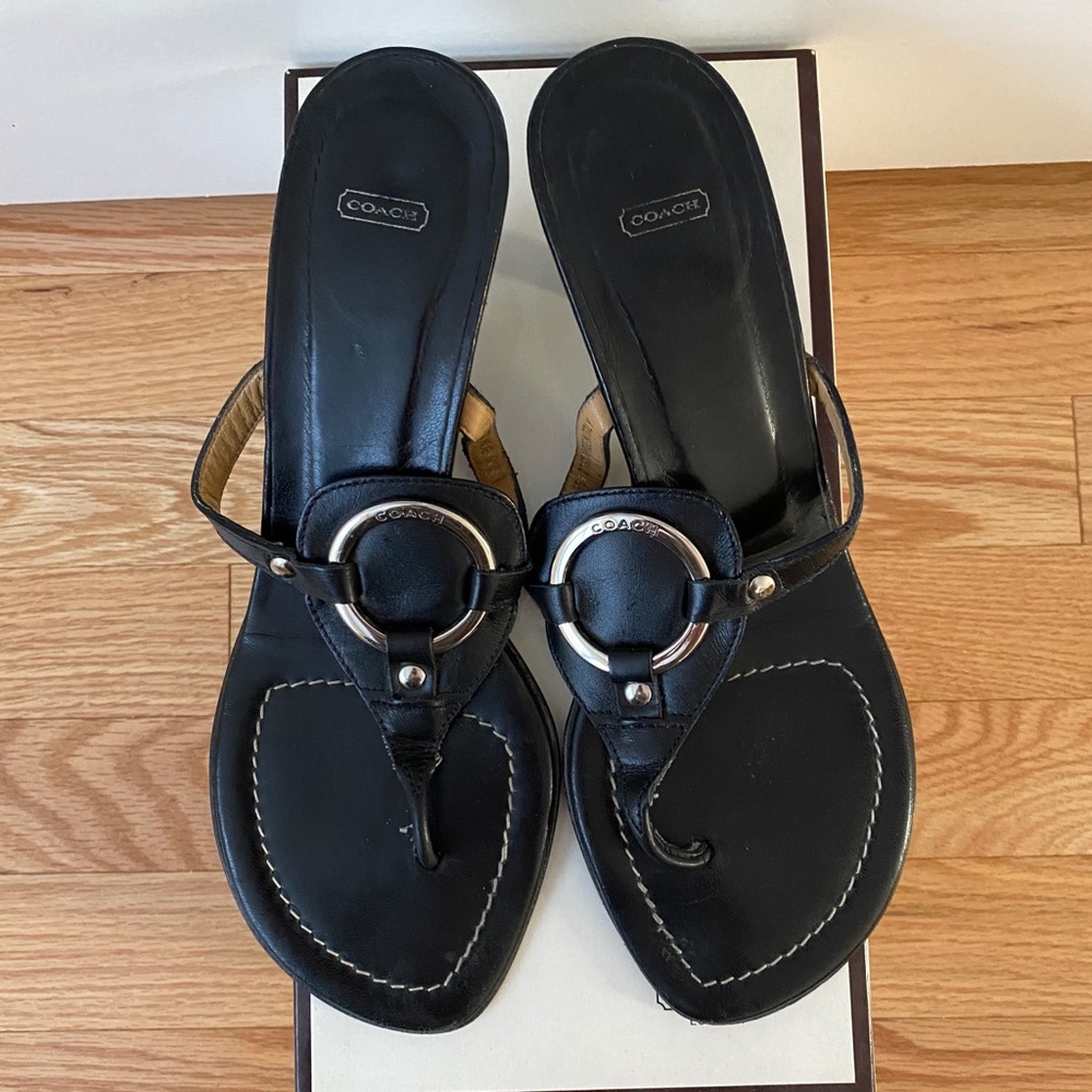 Leather Coach kitten heel slides